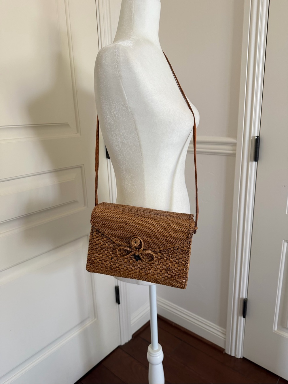 Woven Rattan Crossbody Bag in Tan - Beach Handbag